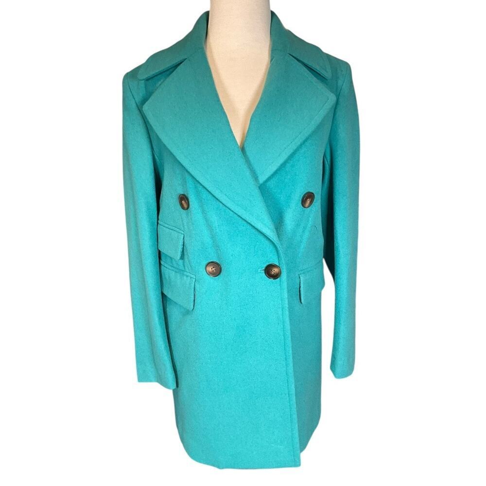 Halogen x Atlantic-Pacific Aqua Wool Blend Coat Size S | Double Breasted Chic